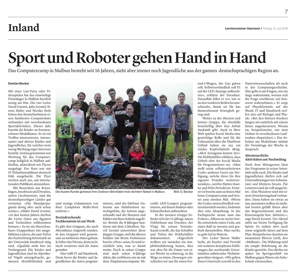 Liechtensteiner Vaterland, 12. Juli 2019: Sport und Roboter gehen Hand in Hand