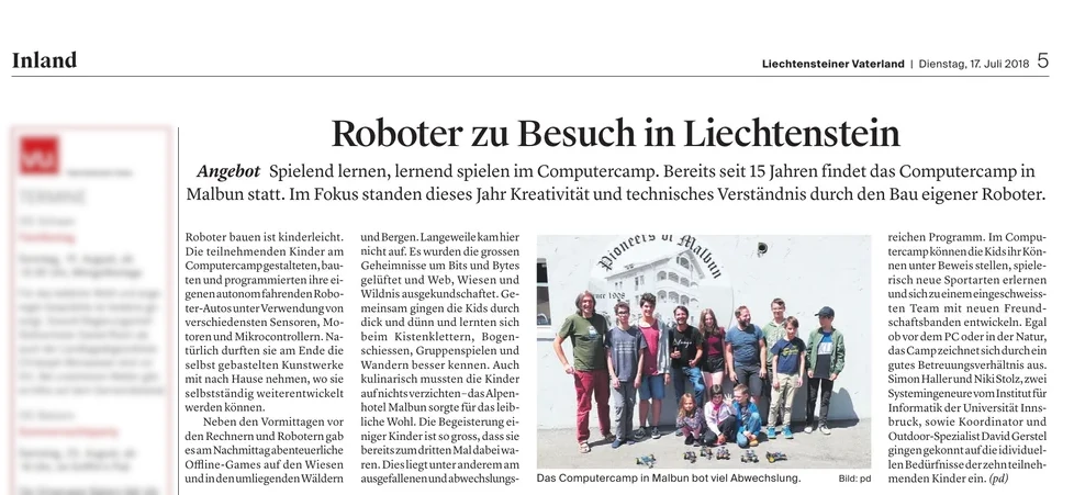 Liechtensteiner Vaterland, 17. Juli 2018: Roboter zu Besuch in Liechtenstein